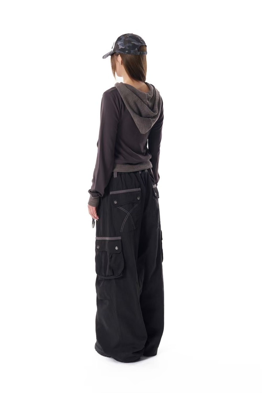 【AAKAM】Knee Pin-tuck Contrast Cargo Pants