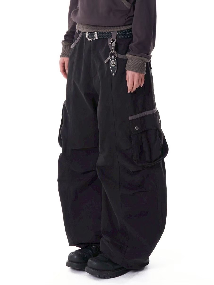 【AAKAM】Knee Pin-tuck Contrast Cargo Pants