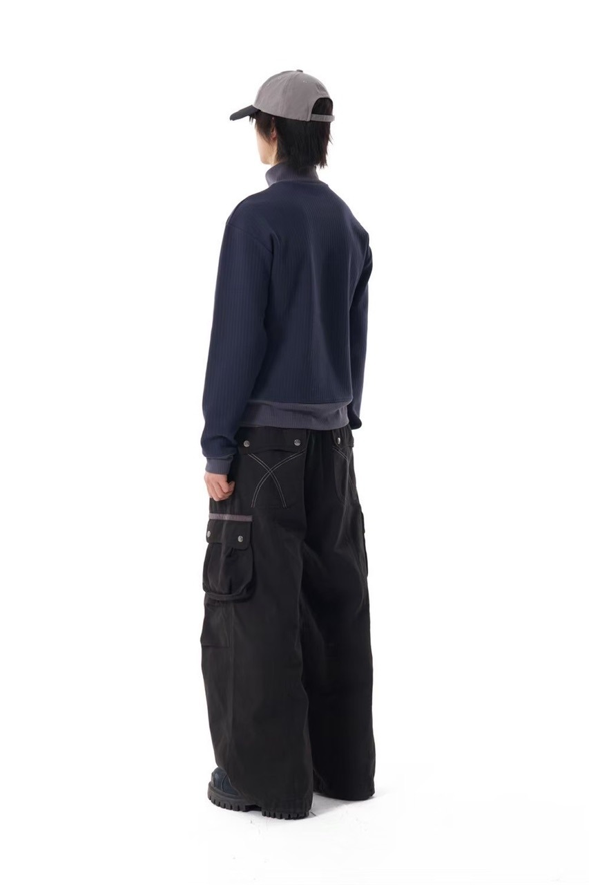【AAKAM】Knee Pin-tuck Contrast Cargo Pants