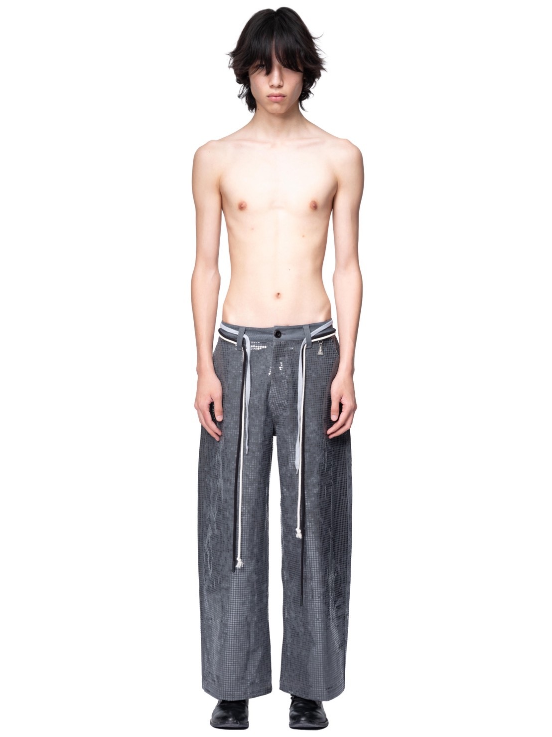 【The Boy Has No Patience】Transparent Pressed French Work Pants / 【ザボーイハズノーペーシェンス】ベルトストリングデニムパンツ