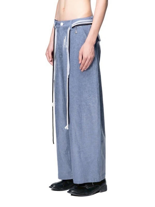 【The Boy Has No Patience】Transparent Pressed French Work Pants / 【ザボーイハズノーペーシェンス】ベルトストリングデニムパンツ