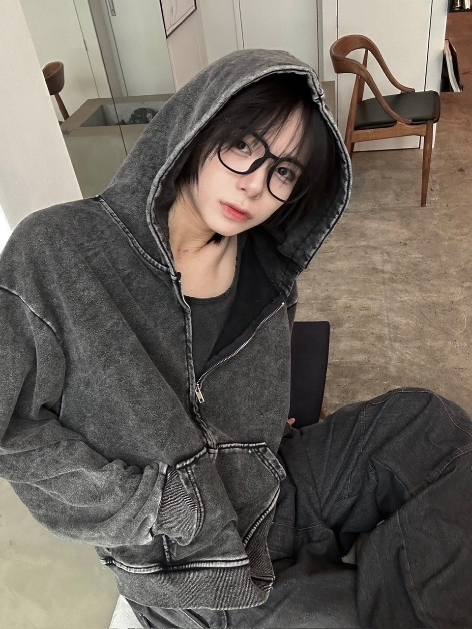 【LUV CODE】pigment zip up hoodie