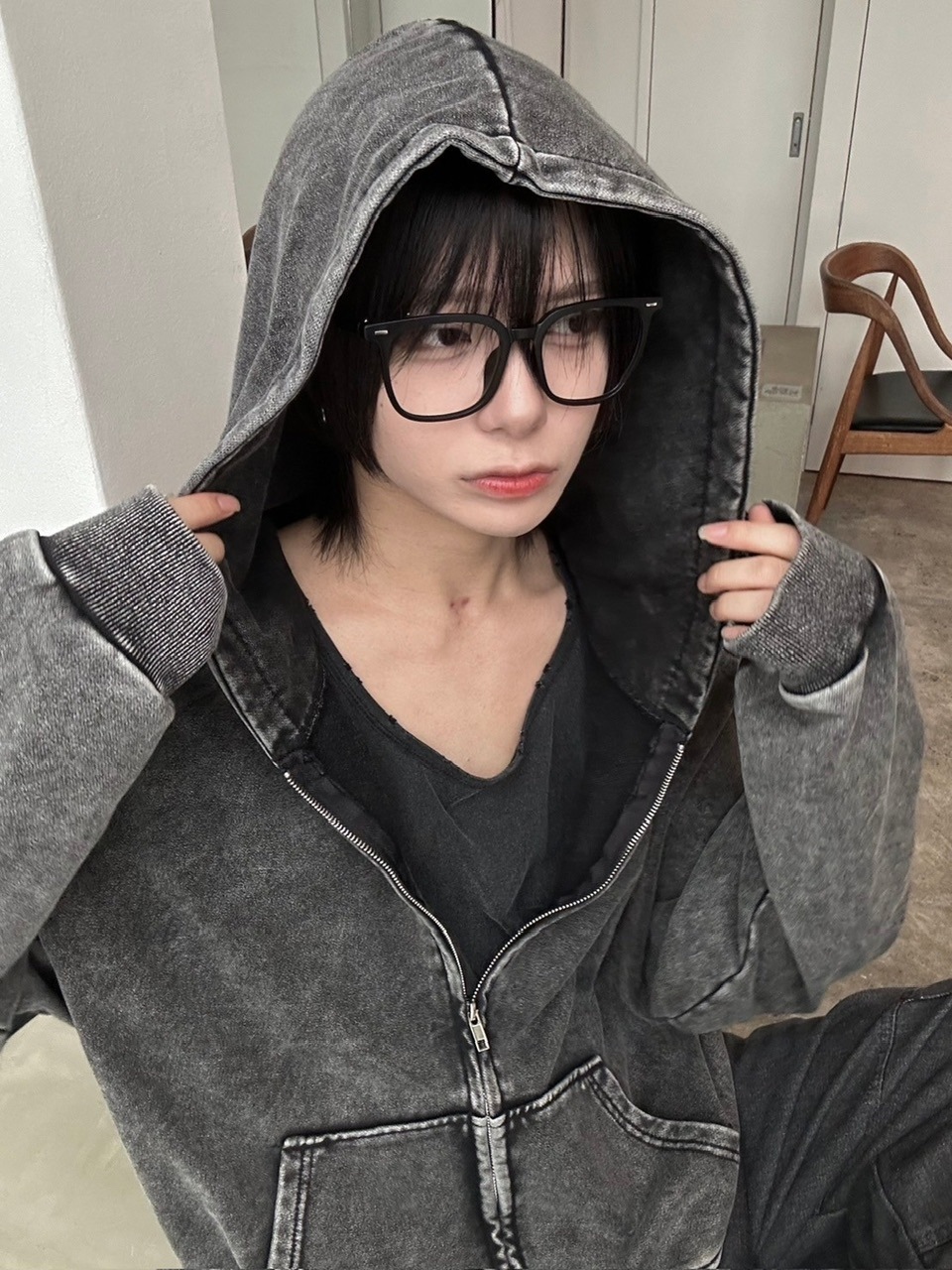 【LUV CODE】pigment zip up hoodie