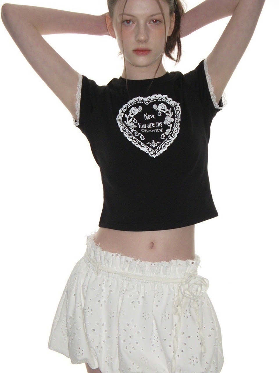 トップス CRANK Lace Heart Print Top_Black MUSINSA | CRANK Lace Heart Print Top_Sky