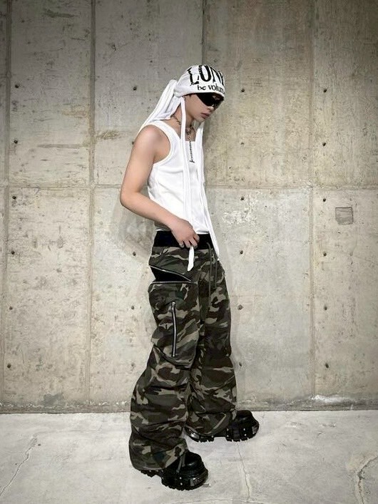 roaringrad】ZIPPER SAGGING PANTS CAMOUFLAGE | OUR BRAND,roaringrad