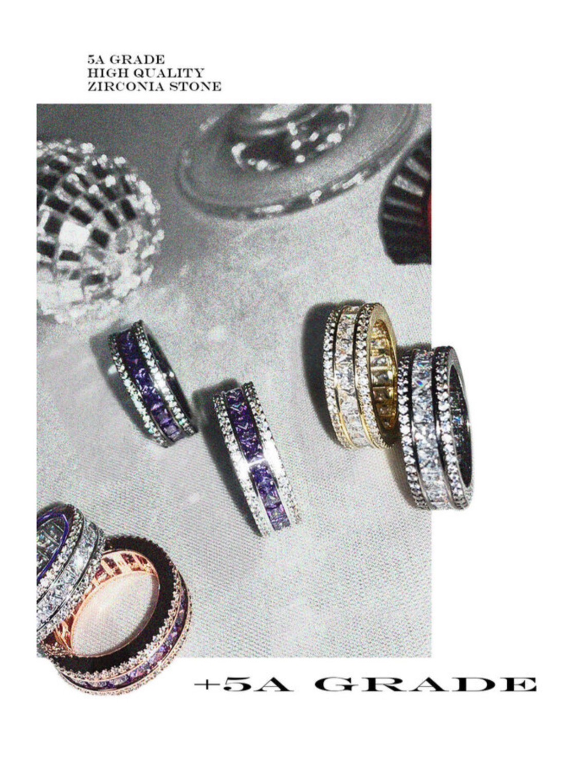 BLACK PURPLE】AAA DIA CRYSTAL 3-LINE RING | OUR BRAND,BLACK PURPLE