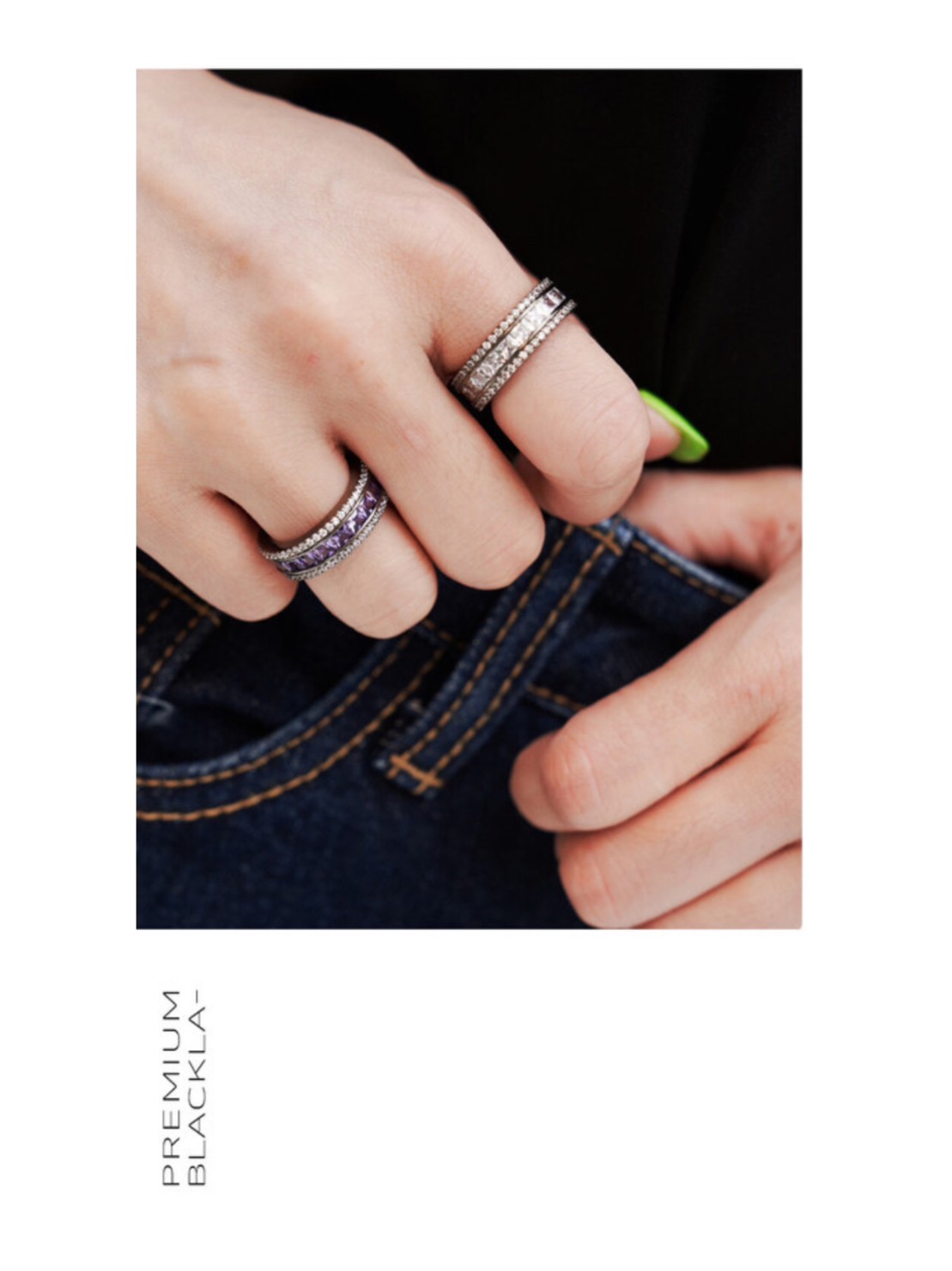 BLACK PURPLE】AAA DIA CRYSTAL 3-LINE RING | OUR BRAND,BLACK