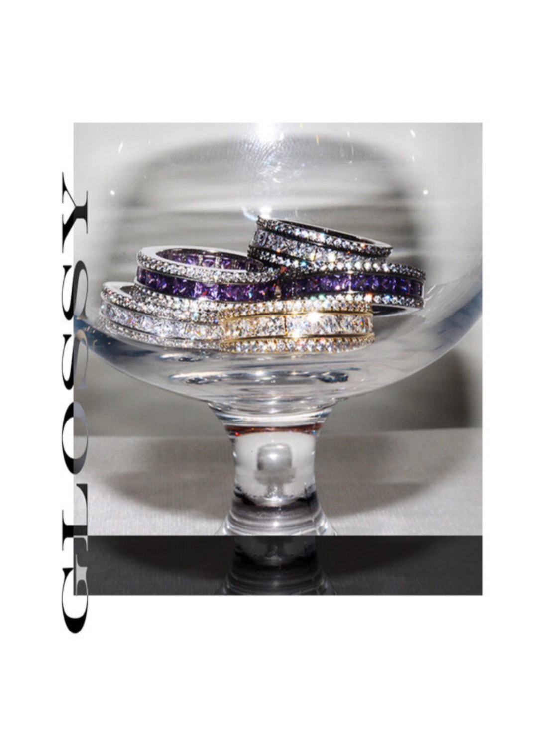 BLACK PURPLE】AAA DIA CRYSTAL 3-LINE RING | OUR BRAND,BLACK