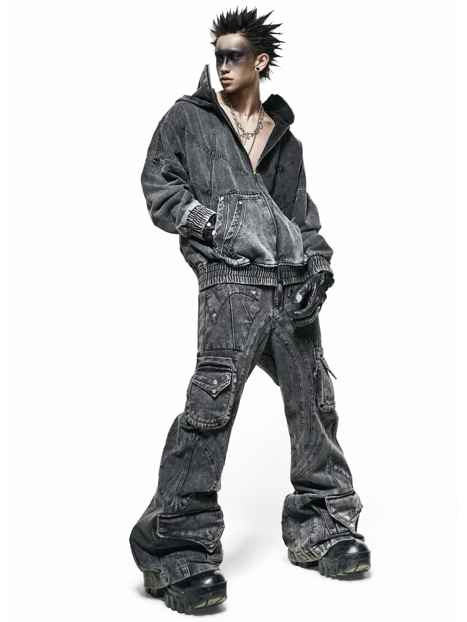 RICH】Grey Wash Cargo Flare Pants / 【リッチ】ウォッシュフレア