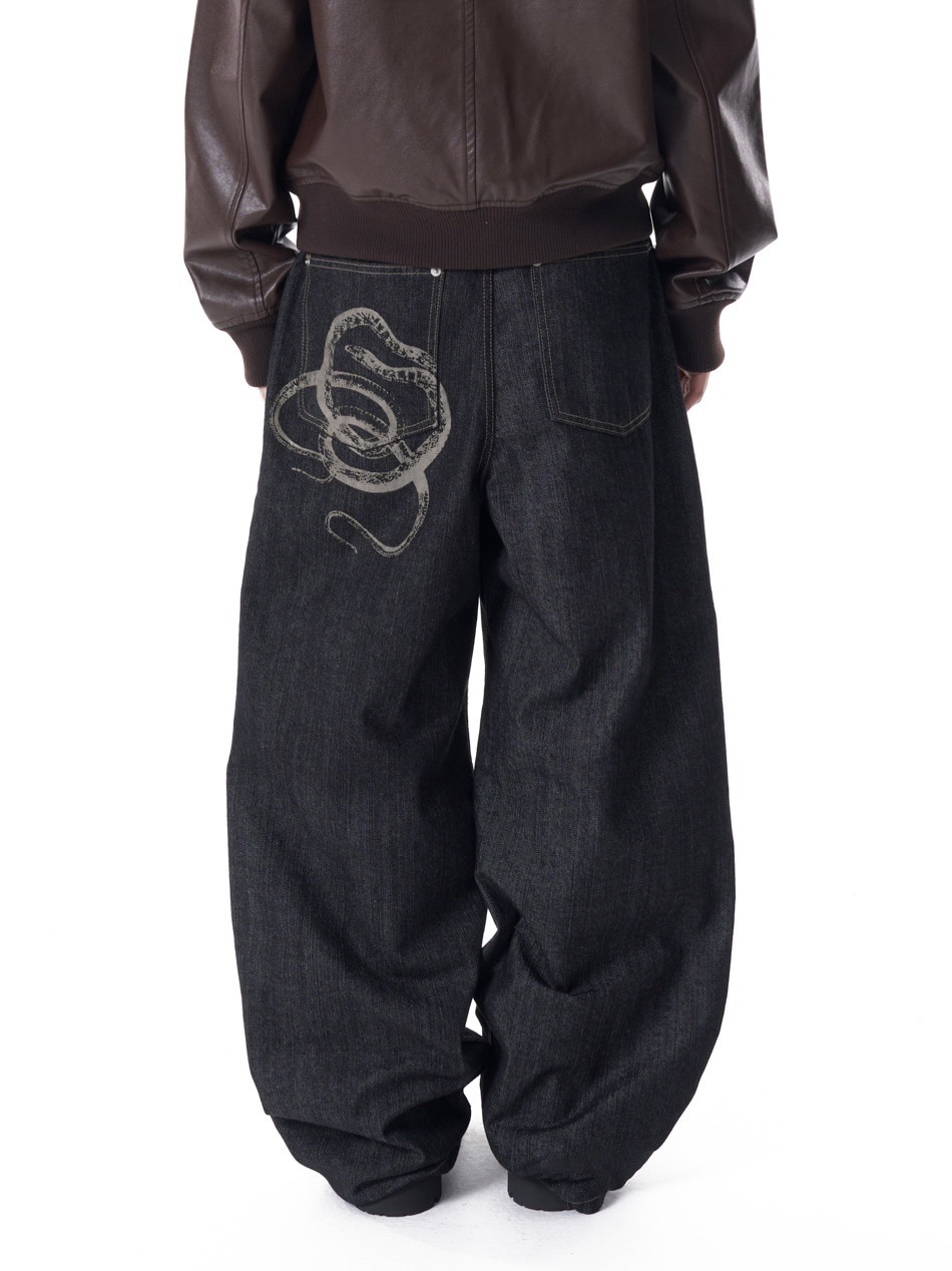 AAKAM】Snake Printed Denim Pants | OUR BRAND,AAKAM