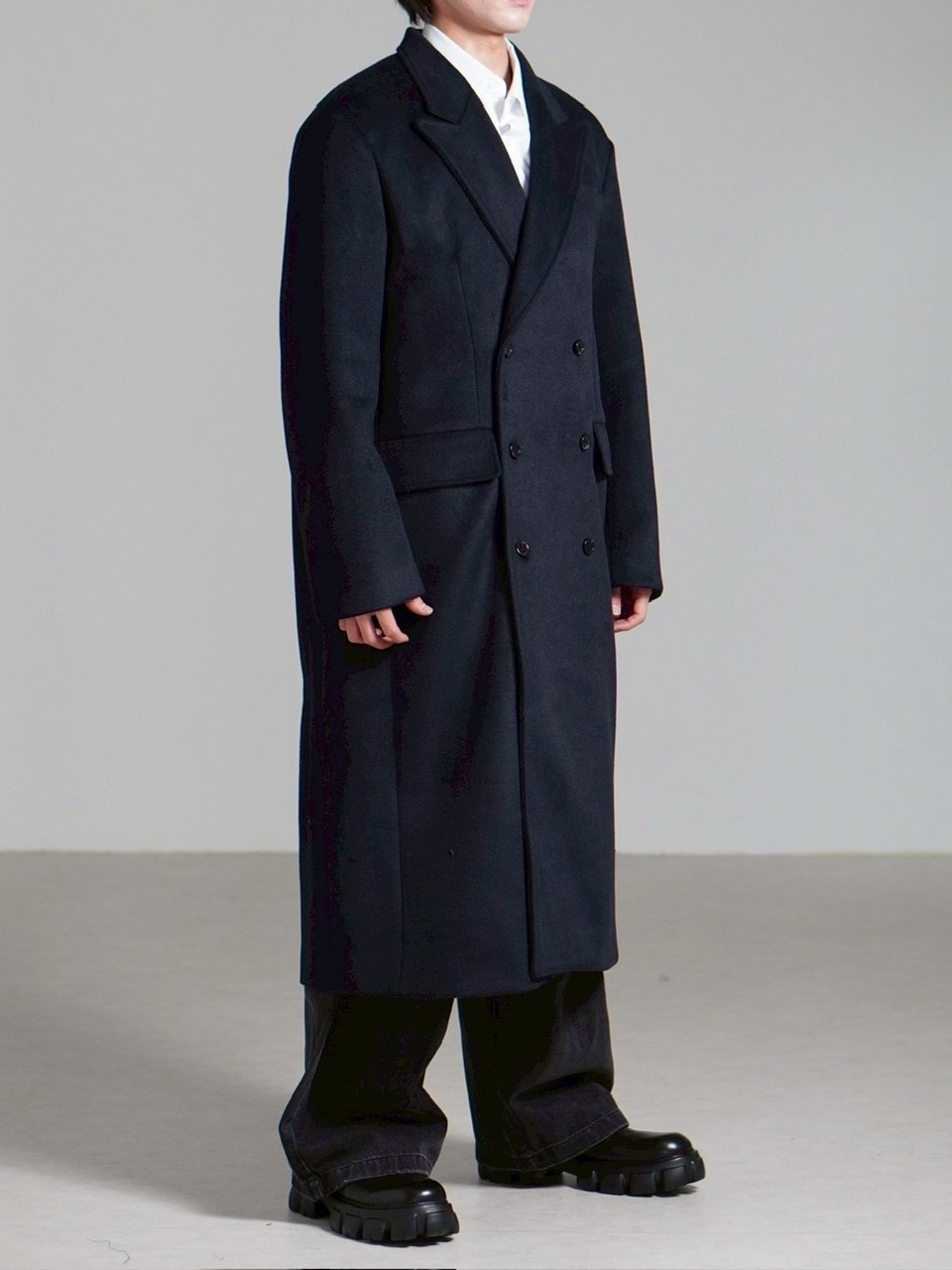 受注制【Chikashitsu +】overfit cashmere blend double long coat