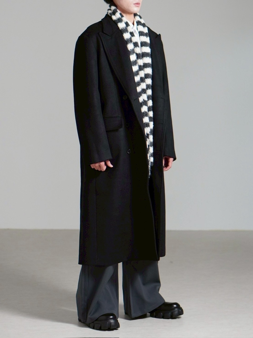 【Chikashitsu +】overfit cashmere blend double long coat / 【チカシツプラス】オーバーフィットカシミヤブレンドダブルロングコート (3color)