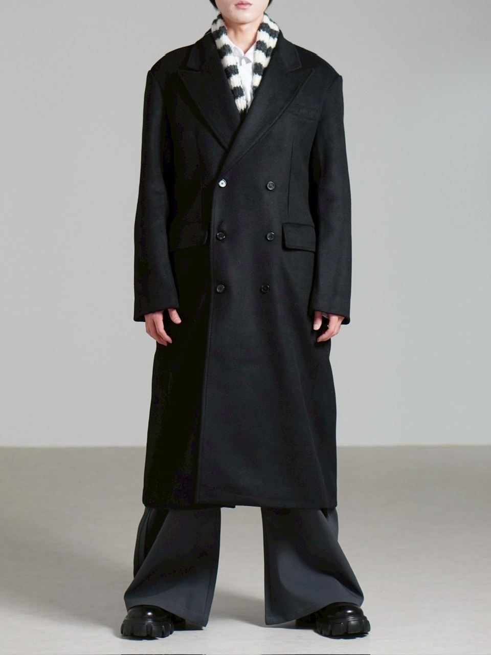 【Chikashitsu +】overfit cashmere blend double long coat / 【チカシツプラス】オーバーフィットカシミヤブレンドダブルロングコート (3color)