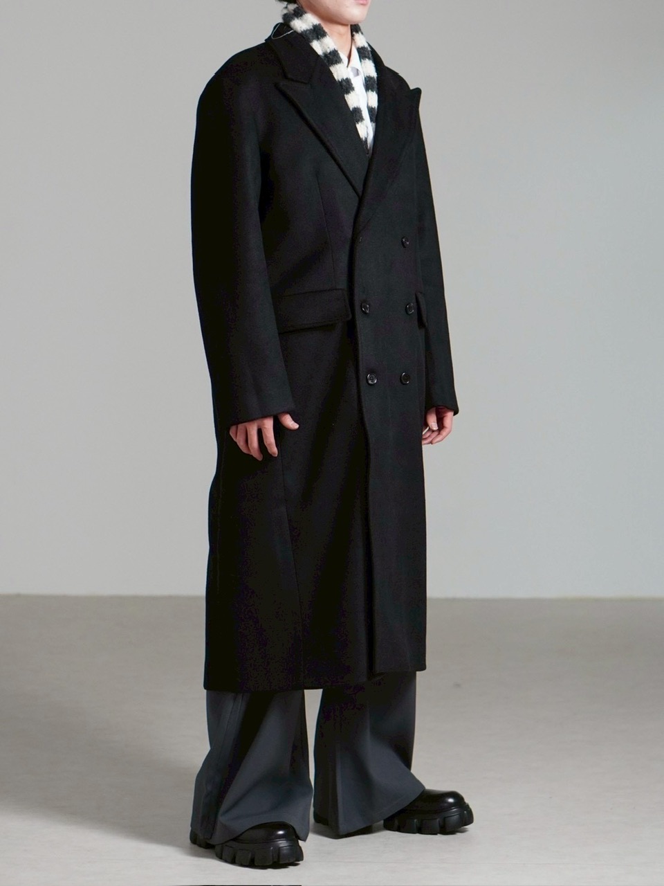 【Chikashitsu +】overfit cashmere blend double long coat / 【チカシツプラス】オーバーフィットカシミヤブレンドダブルロングコート (3color)