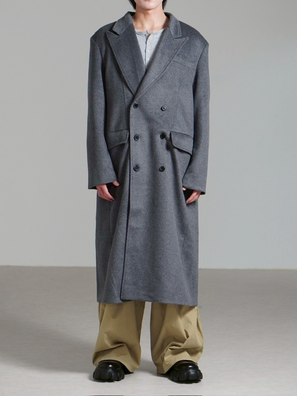 受注制【Chikashitsu +】overfit cashmere blend double long coat