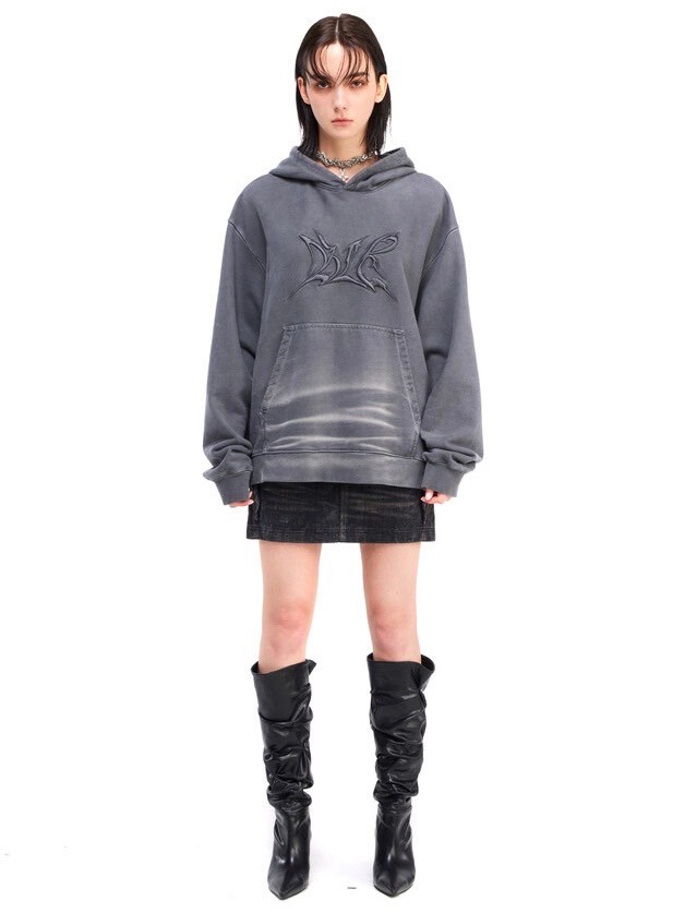 【BLR BLUER】Embroidery Washed Hoodie