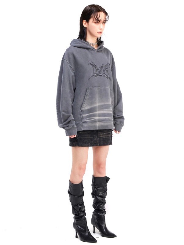 【BLR BLUER】Embroidery Washed Hoodie