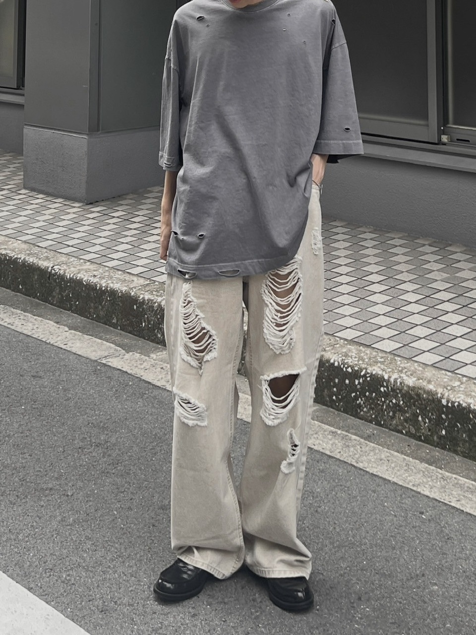 otani★【glamb】CUT DAMAGE LS TSHIRT 528 GB0424/CS18 : Deformed Cutsew / デフォームカットソー – glamb