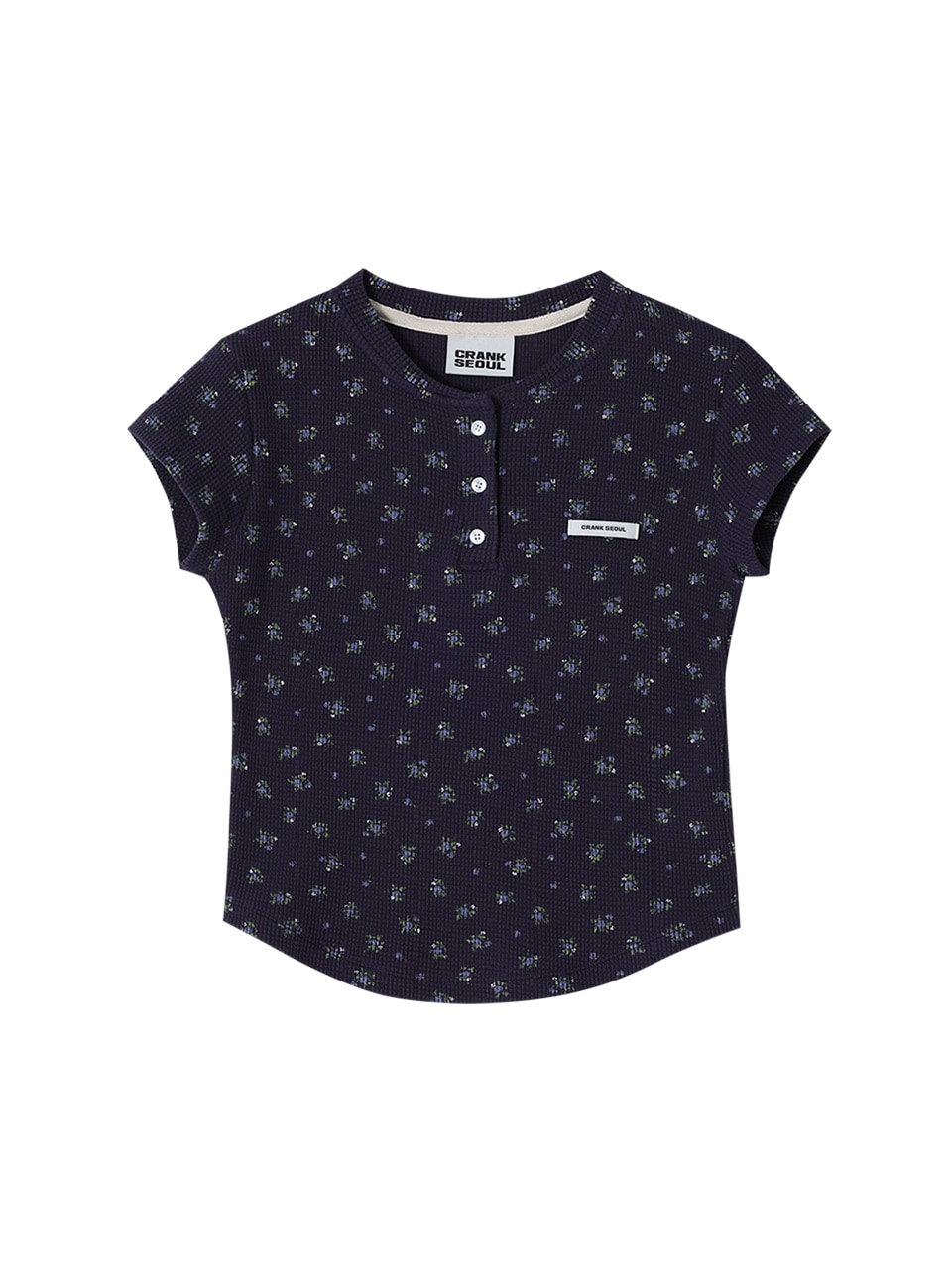 ★CRANK★FLOWER HENLEY NECK TOP_NAVY★正規品/韓国直送料込 CRANK】FLOWER HENLEY NECK TOP | OUR BRAND,CRANK | PRESSING