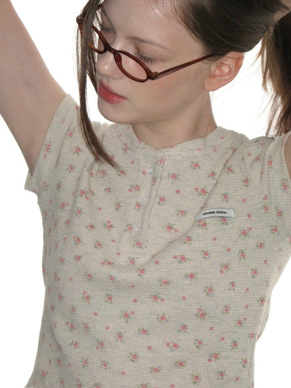 CRANK】FLOWER HENLEY NECK TOP | OUR BRAND,CRANK | PRESSING