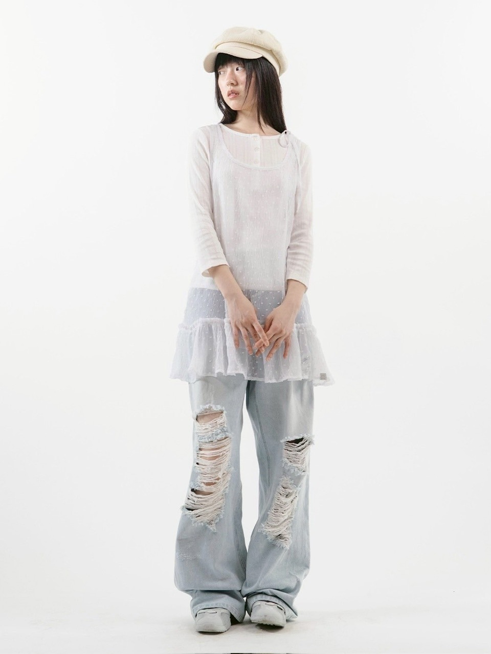 【TUOMIO】FRILL LAYERED DOT DRESS / 【トゥオミオ】フリルレイヤードドットワンピース