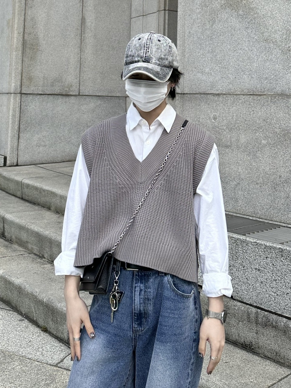 WEB限定受注制【Chikashitsu +】cropped box vest (2color)