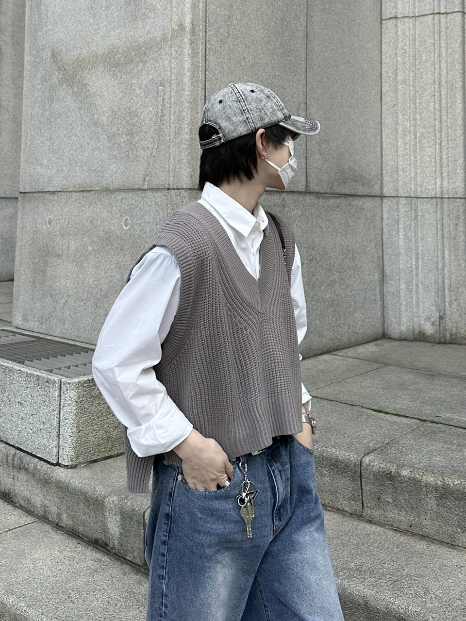 WEB限定受注制【Chikashitsu +】cropped box vest (2color)