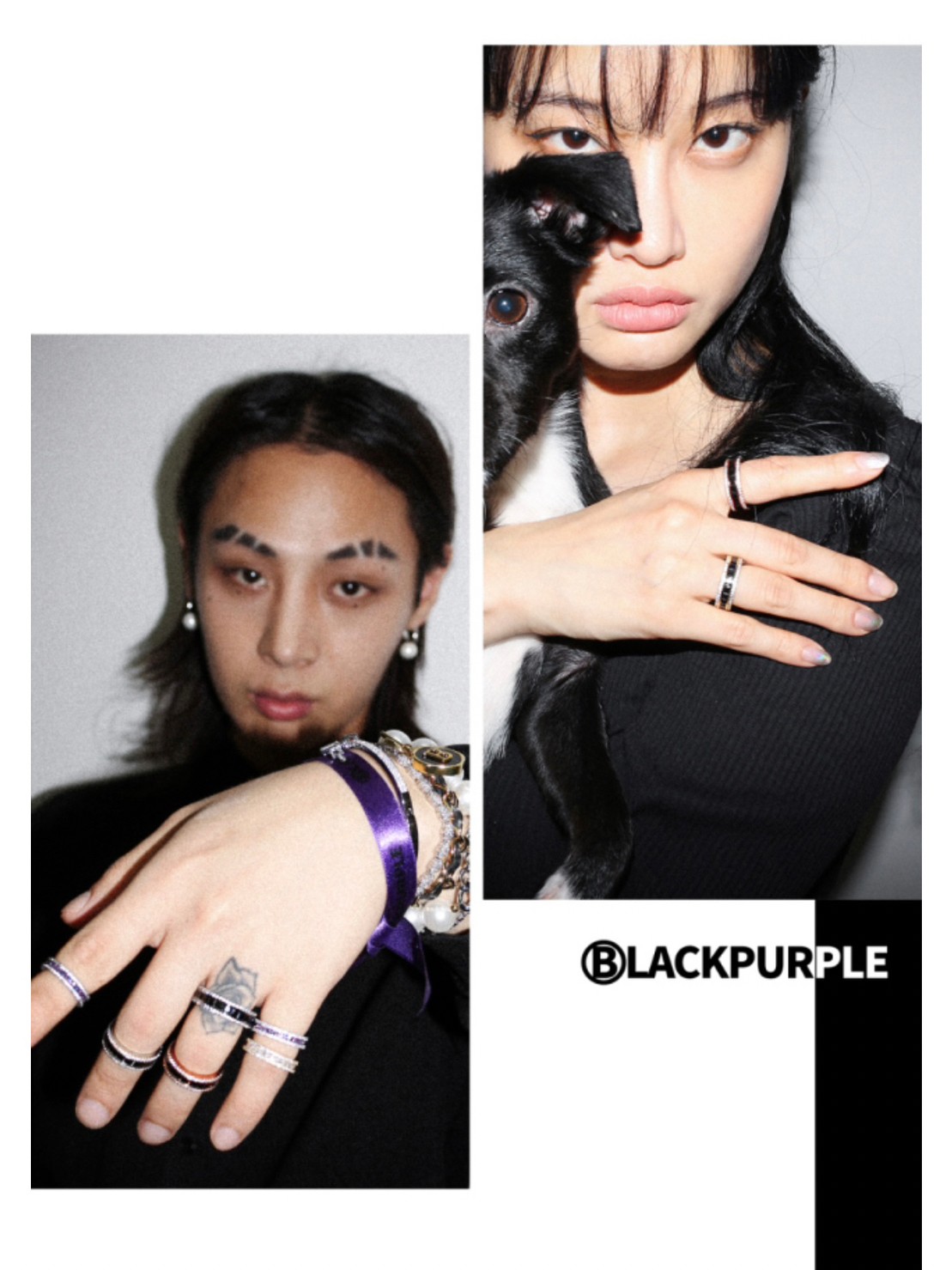 BLACK PURPLE】AAA DIA CRYSTAL 3-LINE RING (BLACK) | OUR