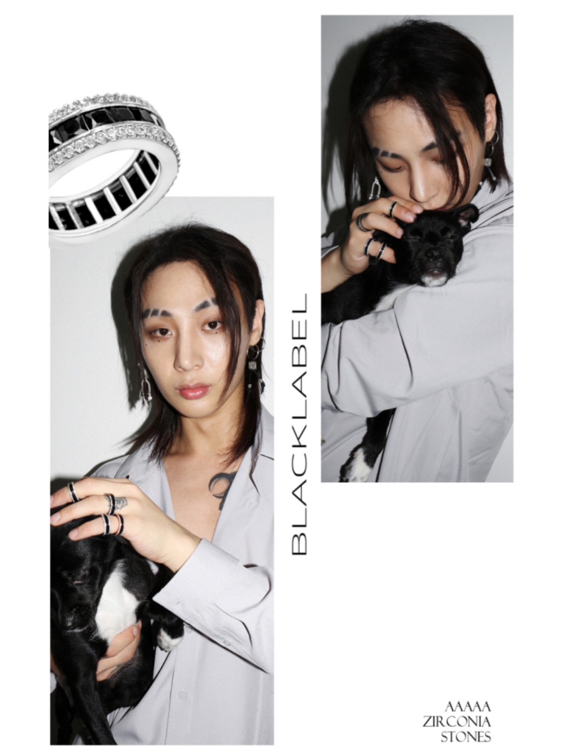 【BLACKPURPLE】AAA Diamond Crystal Three-Line Ring〜BTS着用 BLACKPURPLE】AAA Diamond Crystal Three-Line Ring〜BTS着用