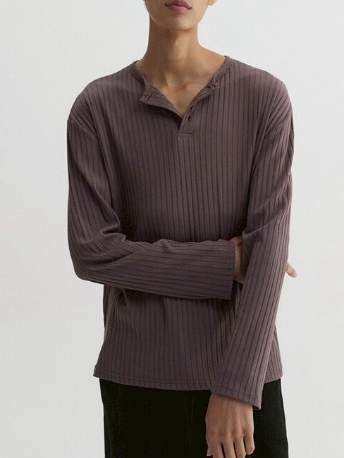 【DNSR】Ribbed Henley Long Sleeve