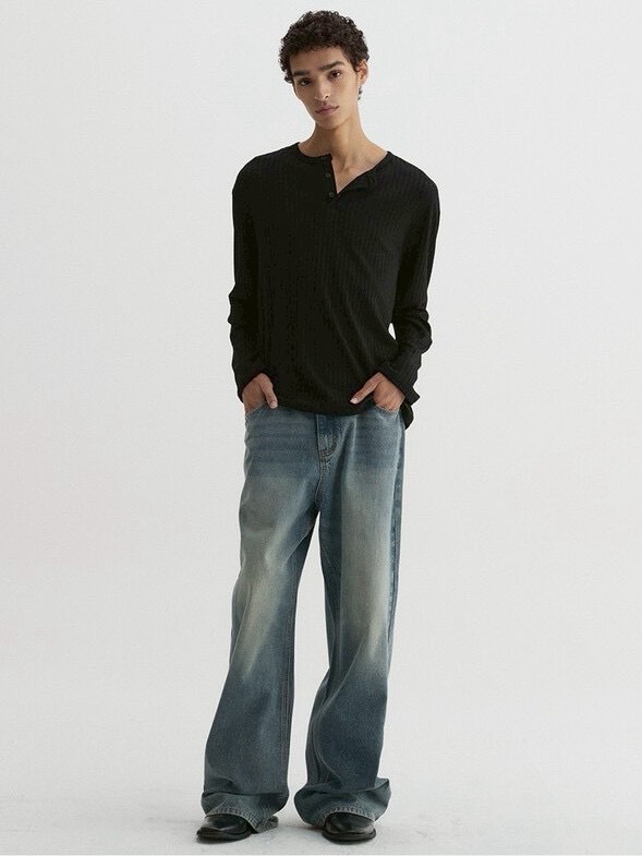 【DNSR】Ribbed Henley Long Sleeve