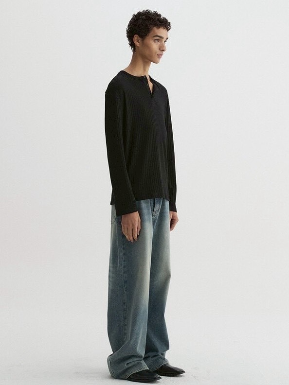 【DNSR】Ribbed Henley Long Sleeve
