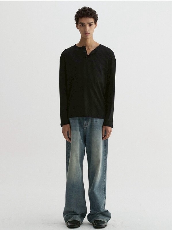 【DNSR】Ribbed Henley Long Sleeve