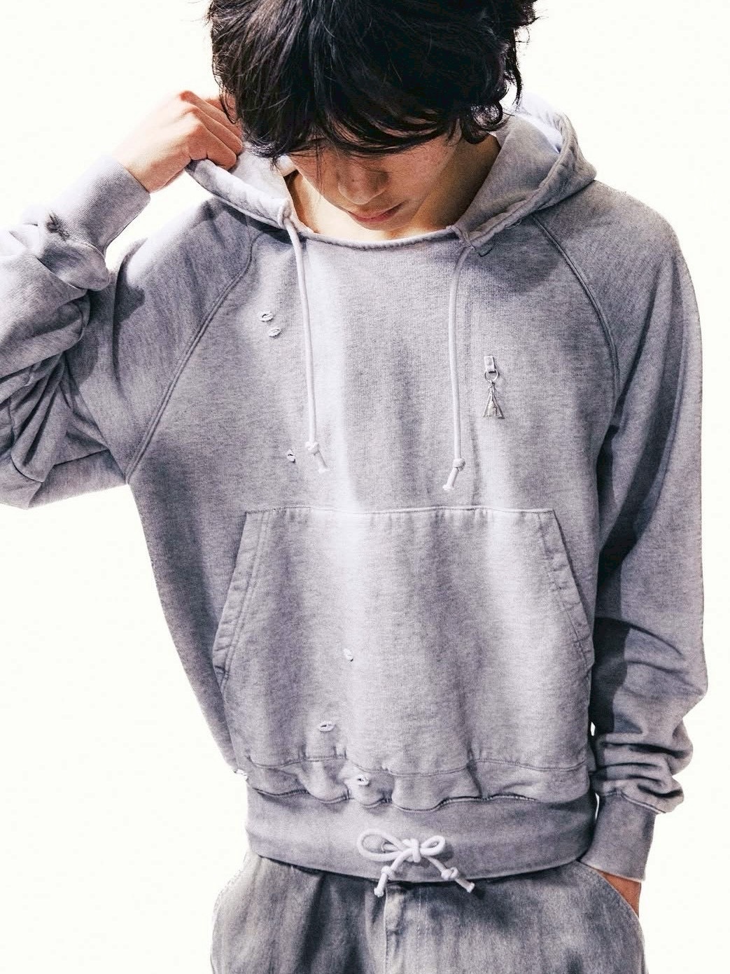 The Boy Has No Patience】Double Drawstring Ripped Hooded