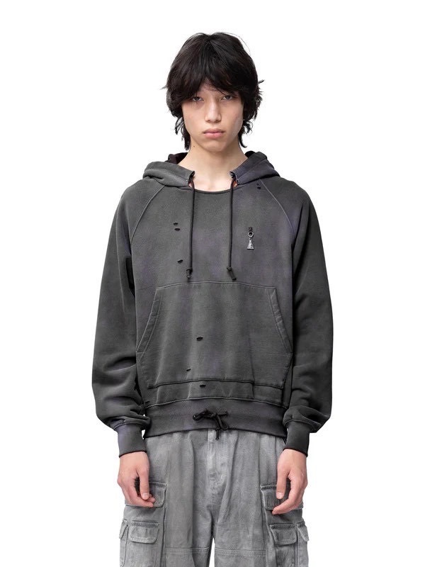 The Boy Has No Patience】Double Drawstring Ripped Hooded