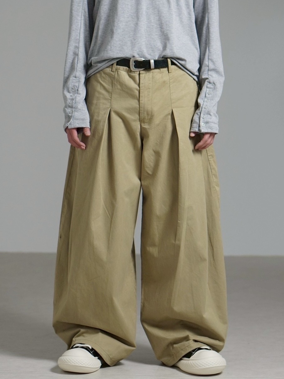 受注制【Chikashitsu +】pleats chino wide pants / 【チカシツプラス
