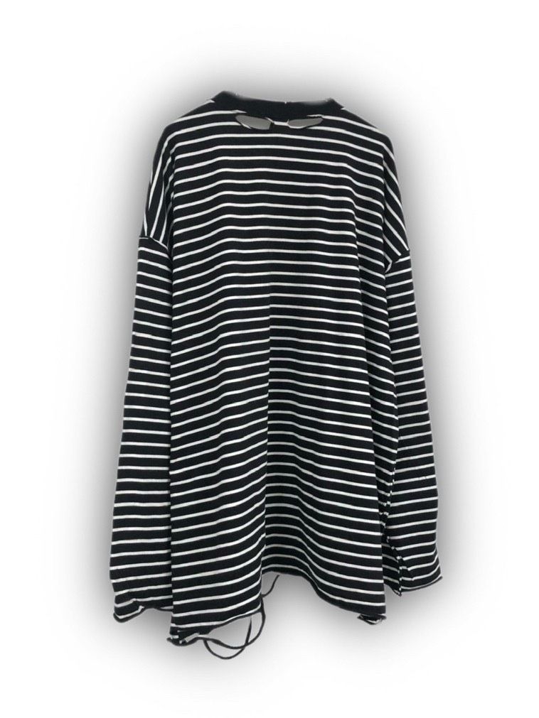 受注制【Never mind the XU】stripe damage long sleeve tee