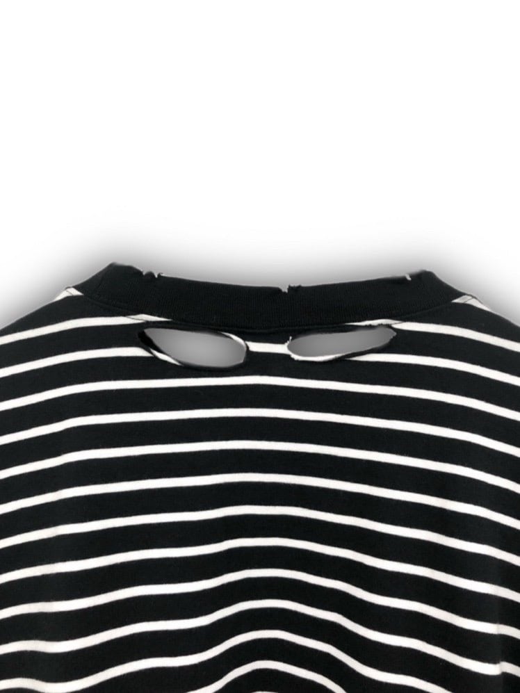 受注制【Never mind the XU】stripe damage long sleeve tee