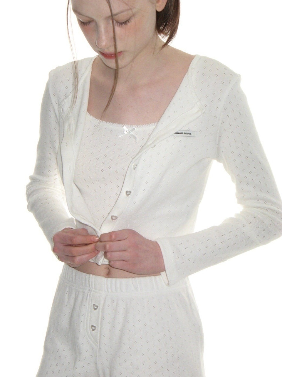 CRANK】HEART BUTTON EYELET CARDIGAN | OUR BRAND,CRANK