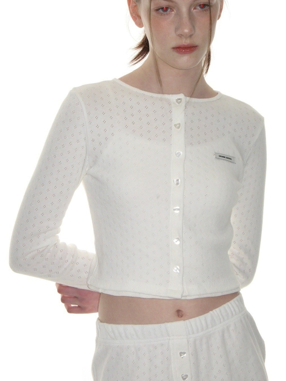 CRANK】HEART BUTTON EYELET CARDIGAN | OUR BRAND,CRANK
