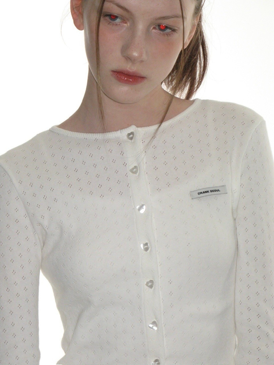 CRANK】HEART BUTTON EYELET CARDIGAN | OUR BRAND,CRANK
