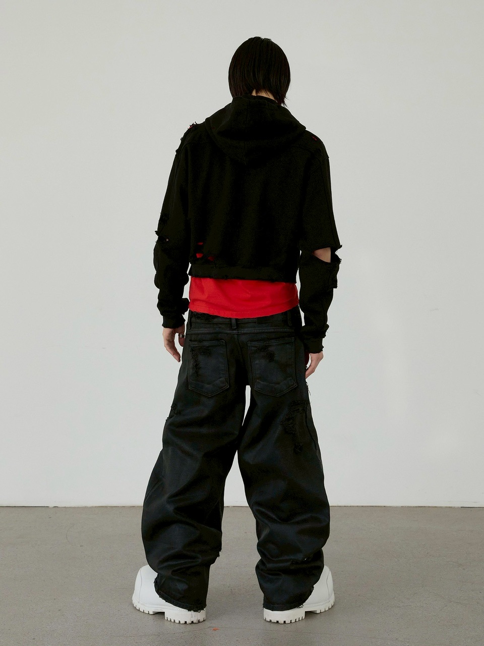 ANOTHERYOUTH】damaged crop zip-up hoodie | OUR BRAND