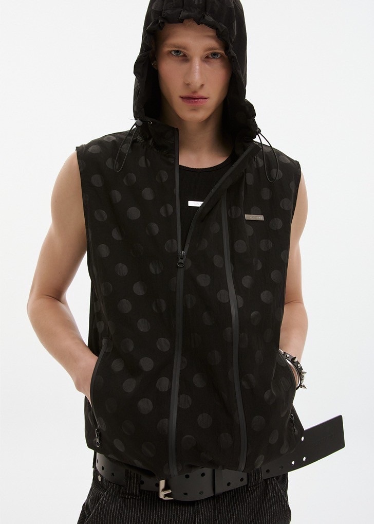 ●ESC STUDIO● twin zipper dot hood vest (2色) unisex ESC STUDIO】twin zipper dot hood vest/ 【イーエスシー