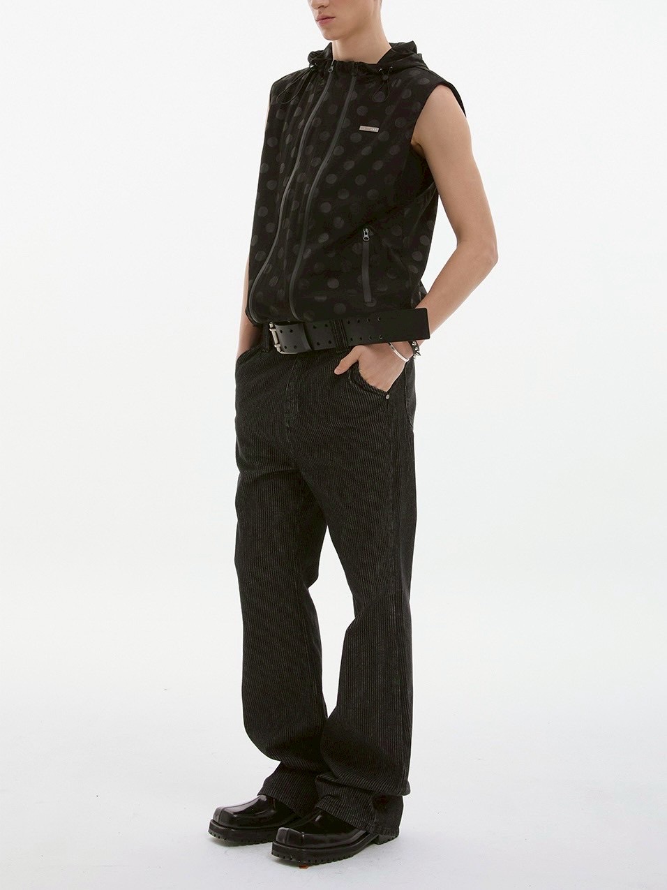 関税/送料込★CPGN Studio★Shirring Hood Vest ESC STUDIO】twin zipper dot hood vest/ 【イーエスシー
