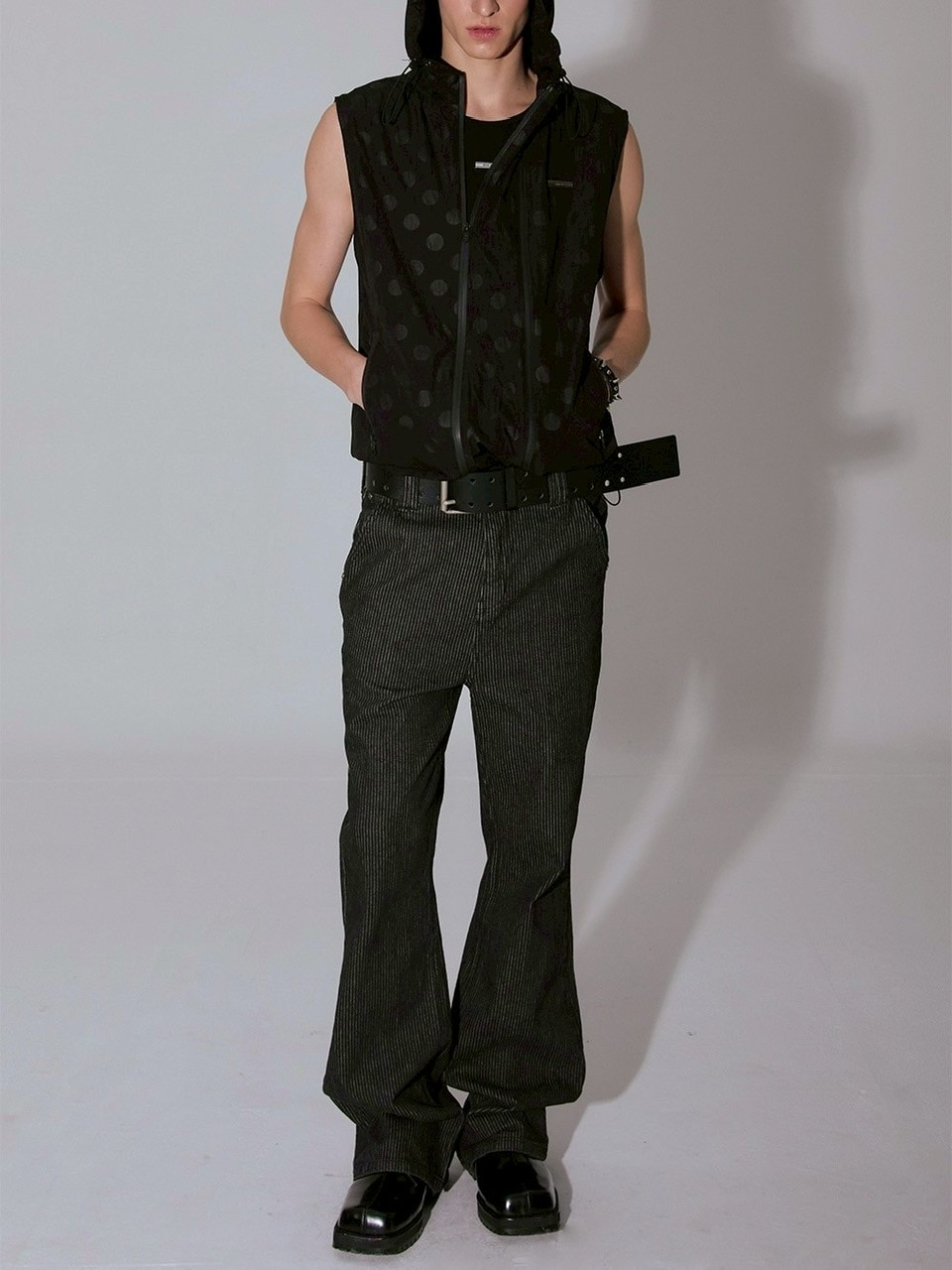 ESC STUDIO】twin zipper dot hood vest/ 【イーエスシー