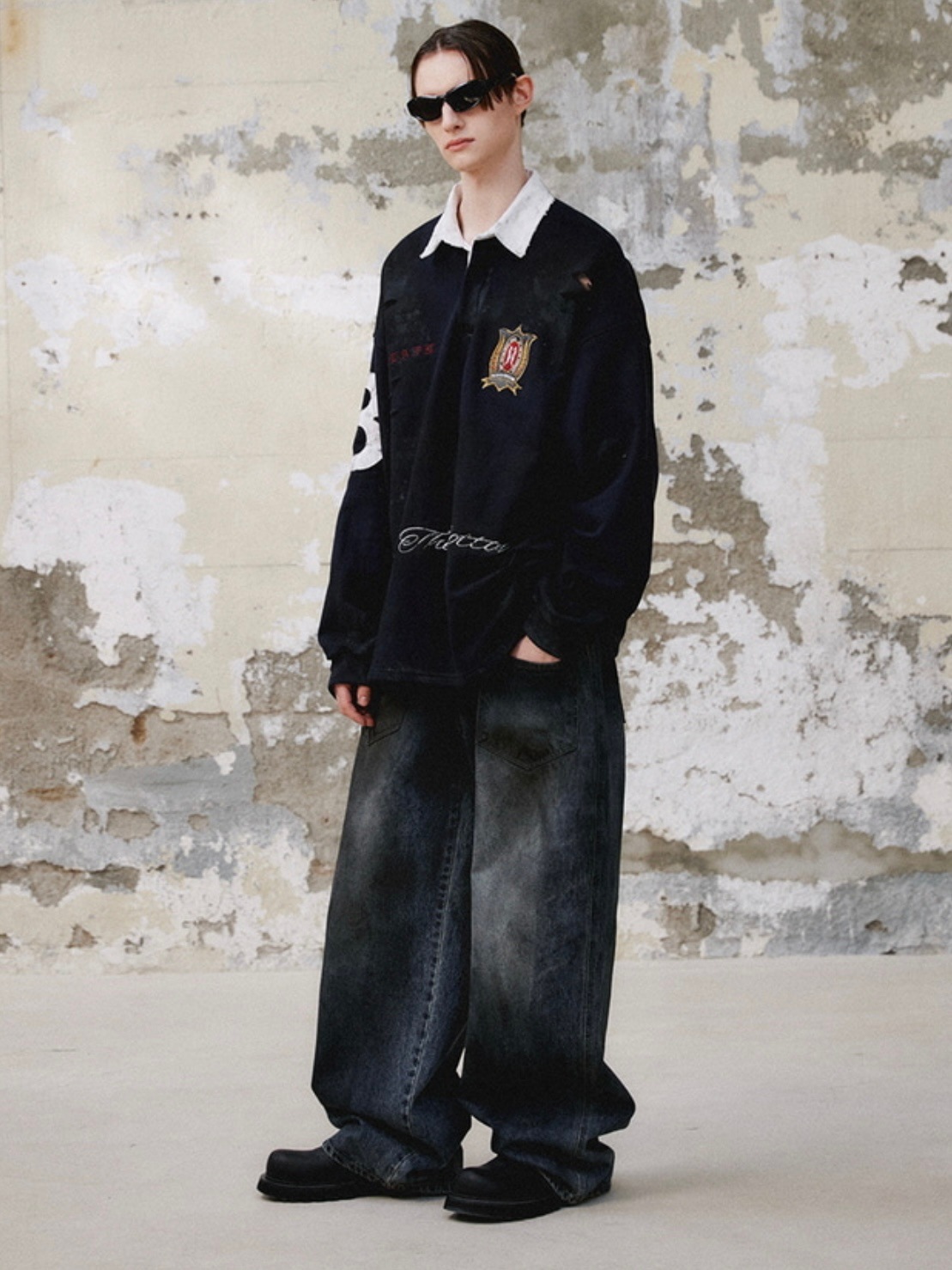 ★DNSR★ Back pocket coated denim pants black DNSR】back pocket dirty denim pants | OUR BRAND,DNSR