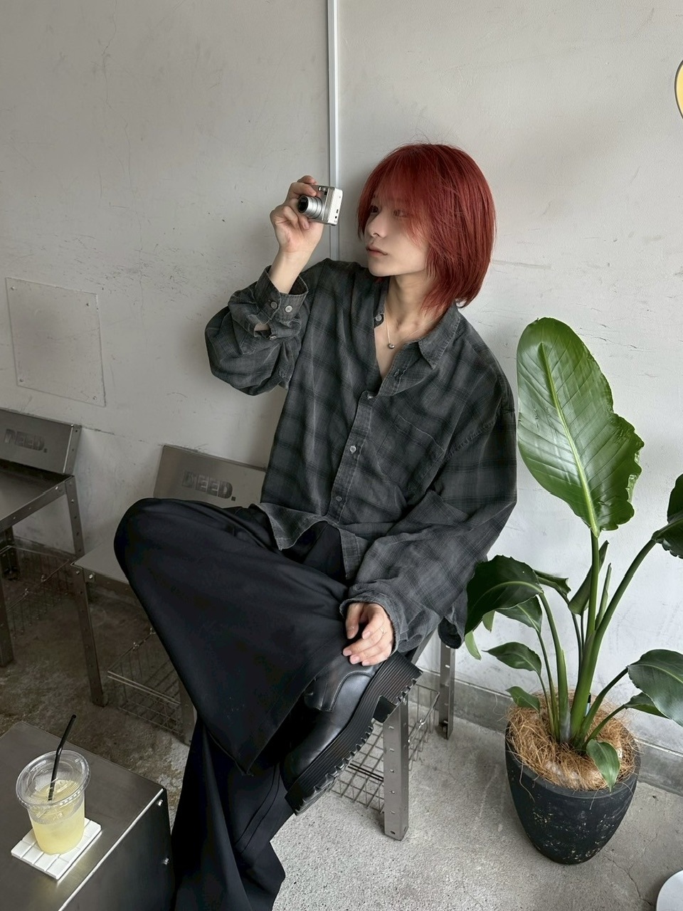 【LUV CODE】pigment check shirt