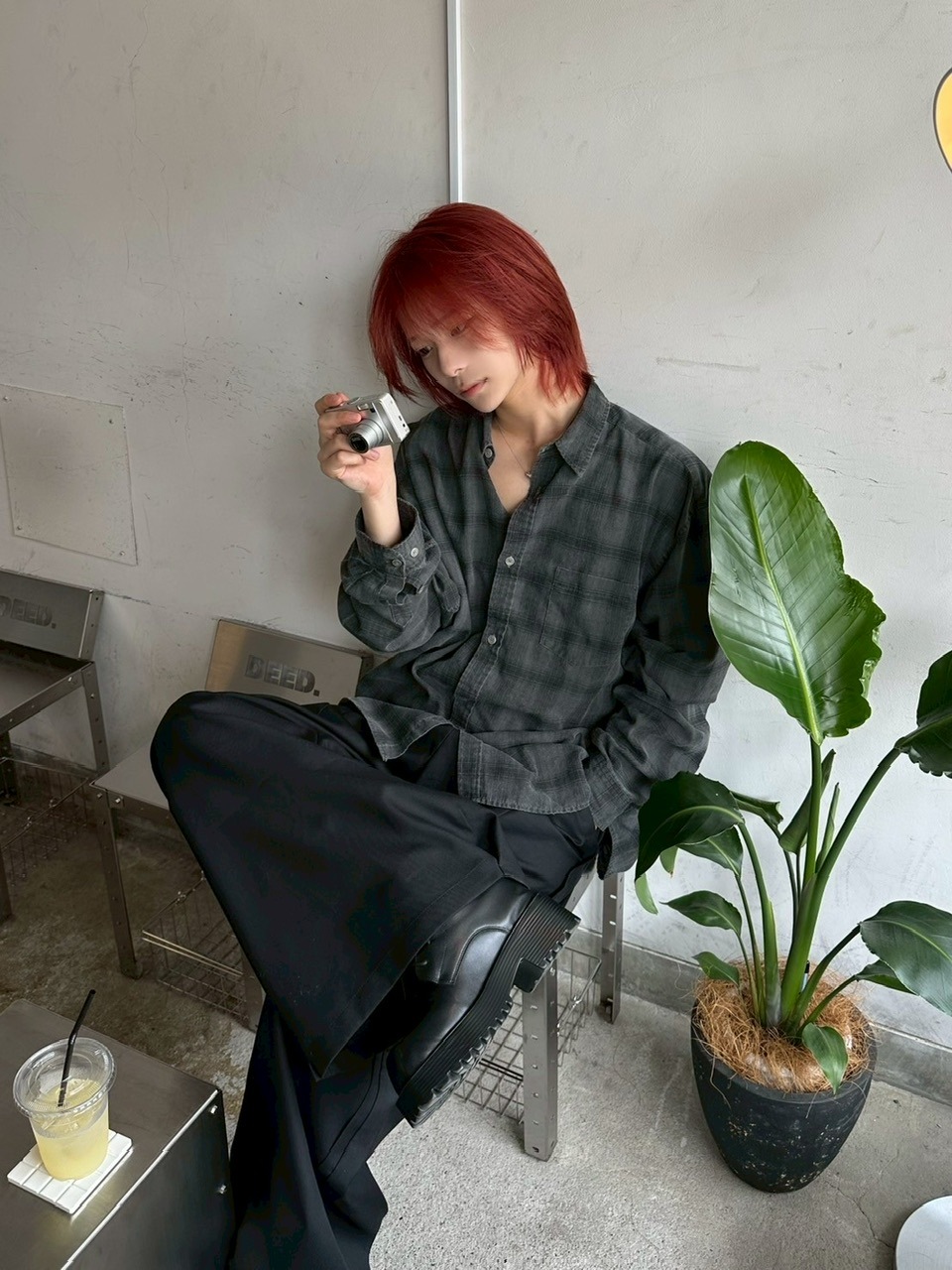 【LUV CODE】pigment check shirt