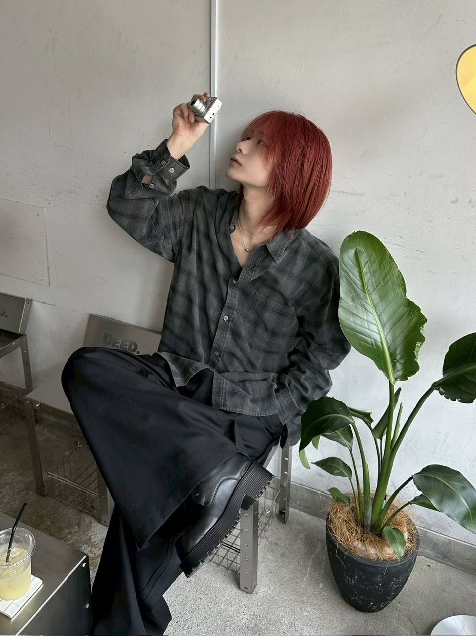【LUV CODE】pigment check shirt
