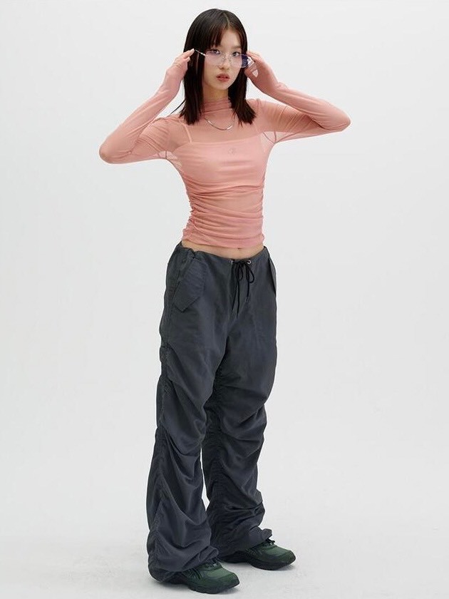 【runningHIGH】SHIRRING NYLON PARACHUTE PANTS